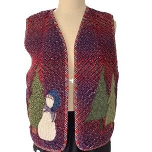 Vintage Quilt Vest Christmas  Snowman and Trees Women's S/M